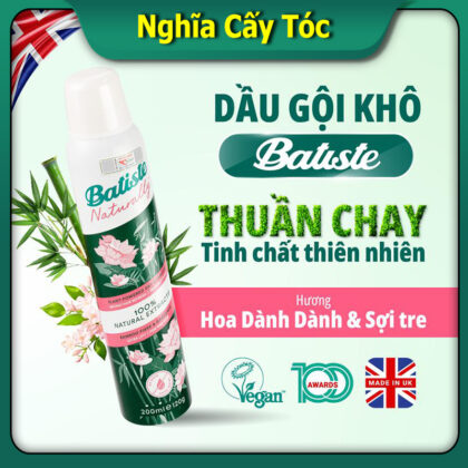 Dầu gội khô Batiste Cao cấp thuần chay - Batiste dry shampoo Hoa dành dành & Sợi tre 200ml